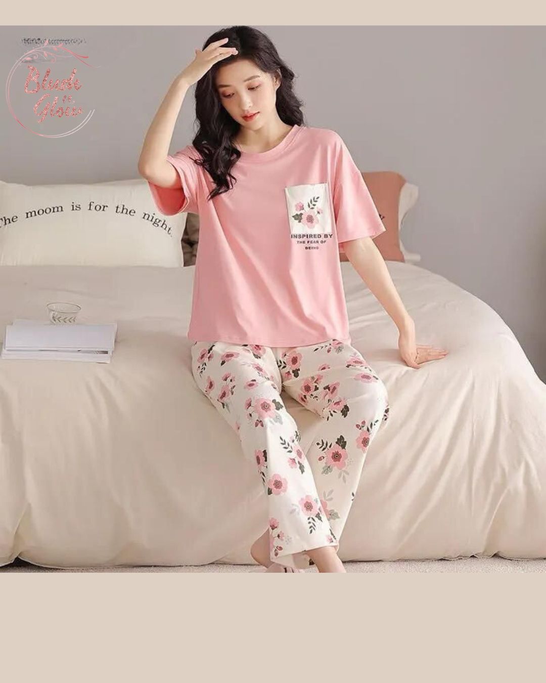 Casual Printed Butterfly Pajama And Shirt Night Suit  for Ladies