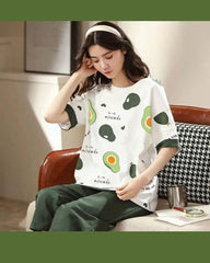 Casual Guava  Printed Pajama And Shirt Night Suit for Ladies