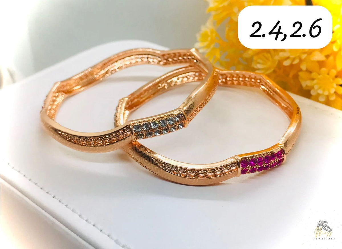 GOLD PLATED PRINTED ZIRCON BANGLES SET FOR LADIES