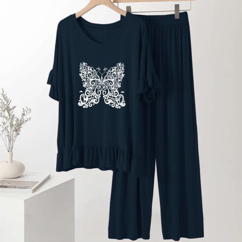 Casual Printed Butterfly Pajama And Shirt Night Suit Blue Color