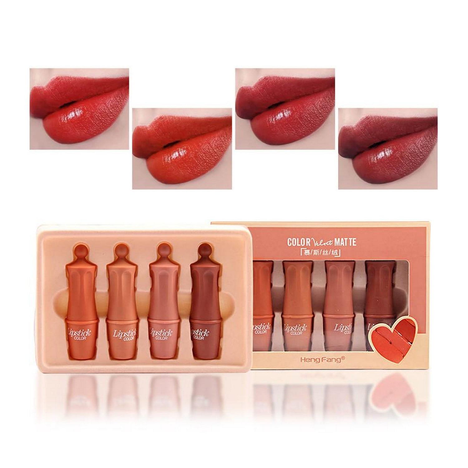 HENGFANG Velvet Matte Lipstick Set Not Easy To Fade Lip Makeup Cosmetic 3.5g x 4 - FlyingCart.pk
